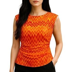 Vince Camuto Red Orange Chevron Sleeveless Fitted Blouse Medium